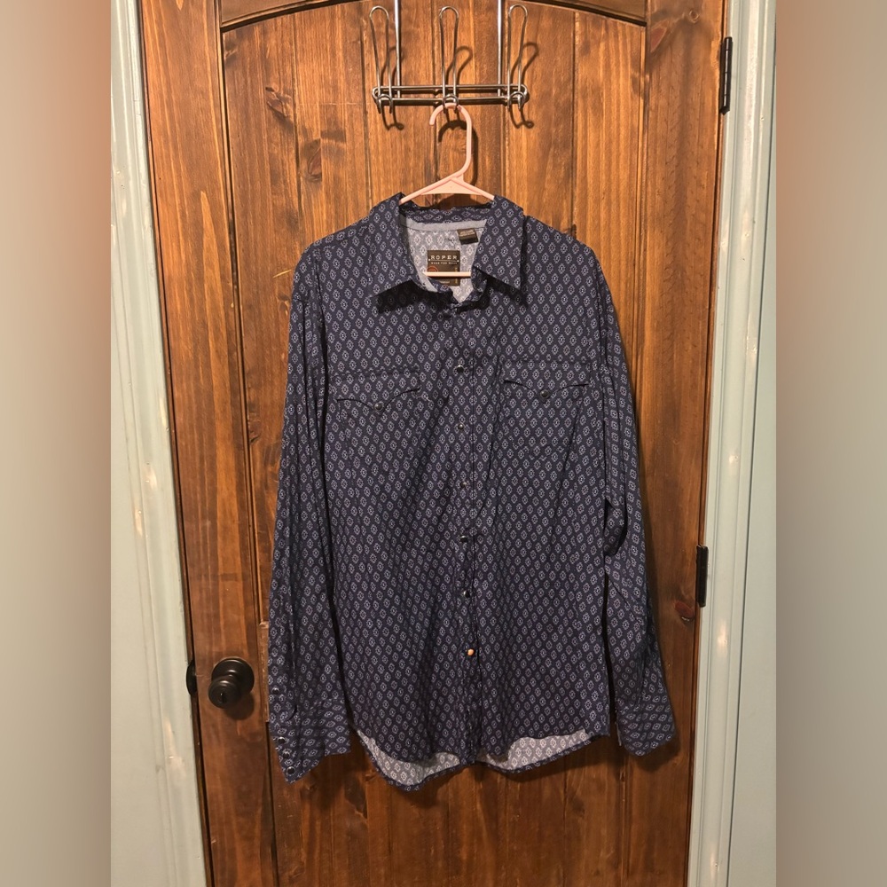 Roper Navy Patterned Casual Button Down Shirt